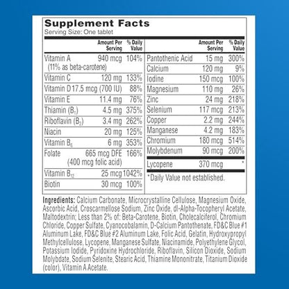 One A Day Men’s 50+ Multivitamins, Supplement with A, C, D, E and Zinc for Immune Health*, Calcium & More, 100 Tablets
