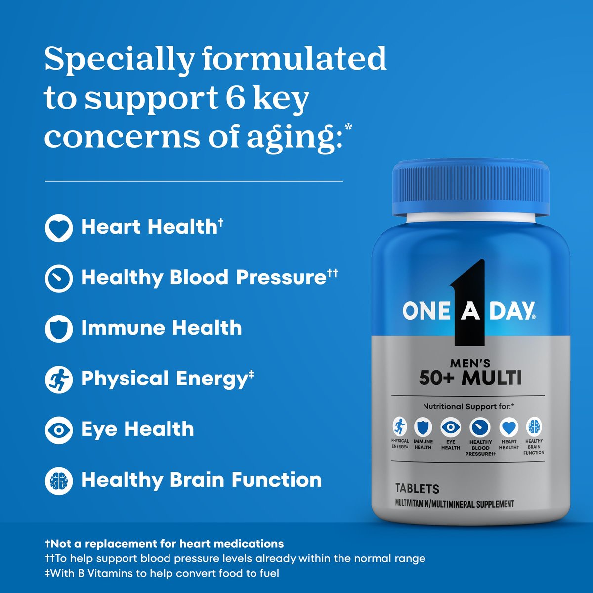 One A Day Men’s 50+ Multivitamins, Supplement with A, C, D, E and Zinc for Immune Health*, Calcium & More, 100 Tablets - görsel 6