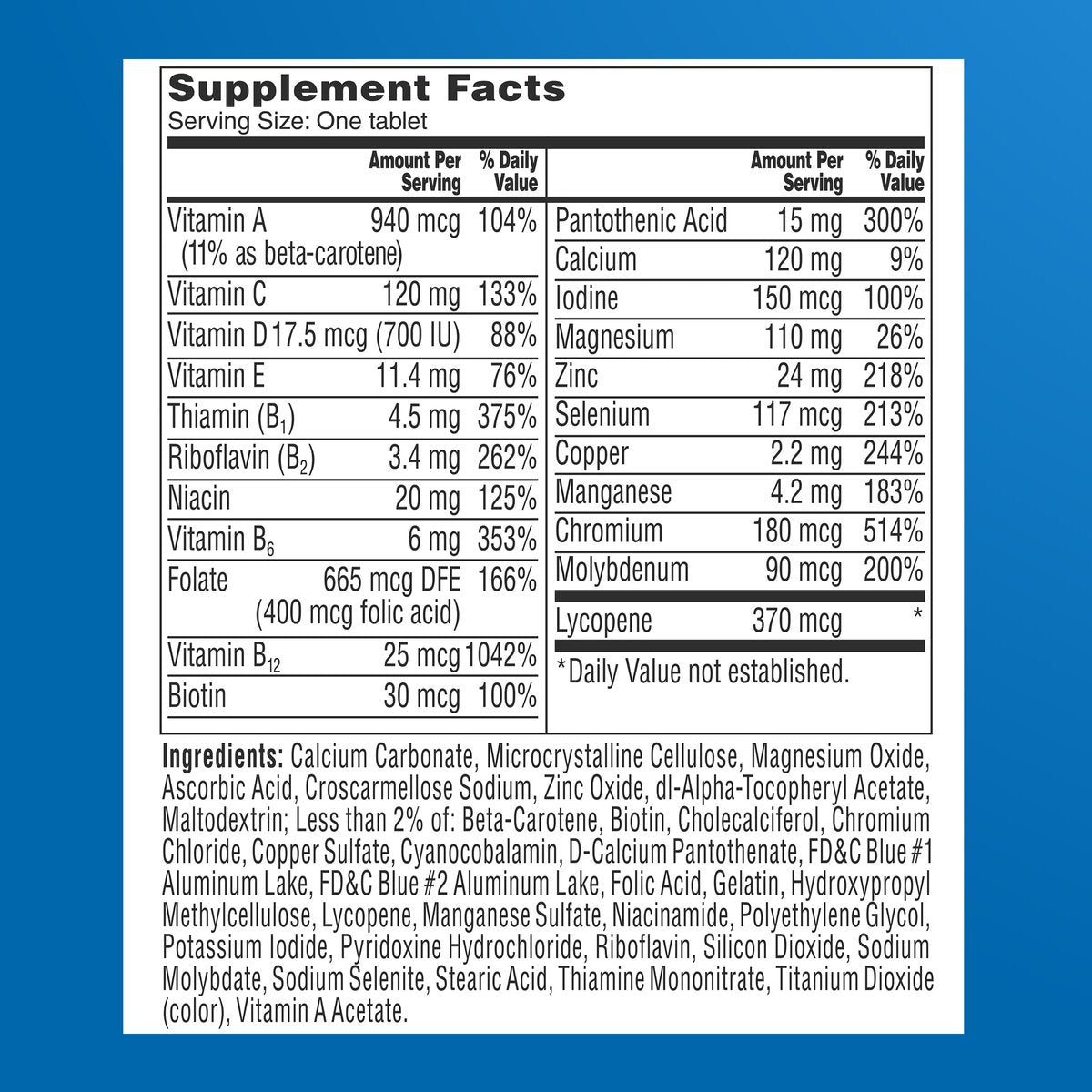 One A Day Men’s 50+ Multivitamins, Supplement with A, C, D, E and Zinc for Immune Health*, Calcium & More, 100 Tablets - görsel 16