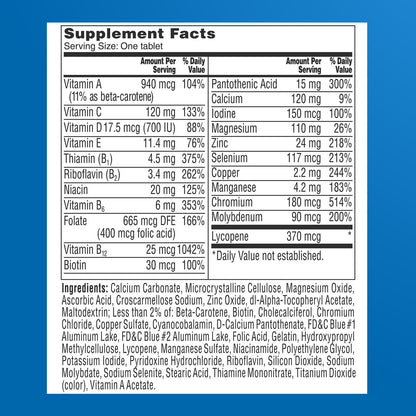 One A Day Men’s 50+ Multivitamins, Supplement with A, C, D, E and Zinc for Immune Health*, Calcium & More, 100 Tablets