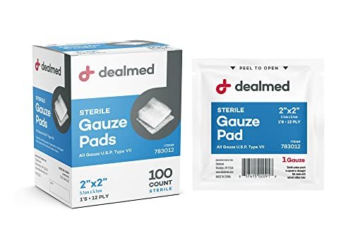 Dealmed 2'' x 2'' Sterile Gauze Pads (100 Count) – Individually Wrapped Medical Gauze Pads for First Aid and Wound Care