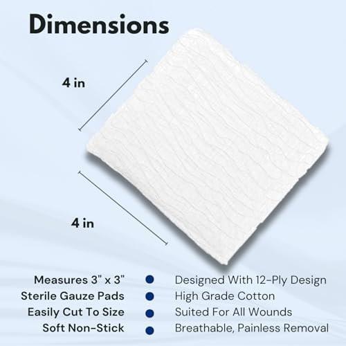 Dealmed Sterile 4x4 Gauze Pads Individually Wrapped, Disposable Medical Gauze for Wound Care, First Aid, Non-Stick, Highly Absorbent, Breathable Cotton, 100 Count (Pack of 1) - görsel 4