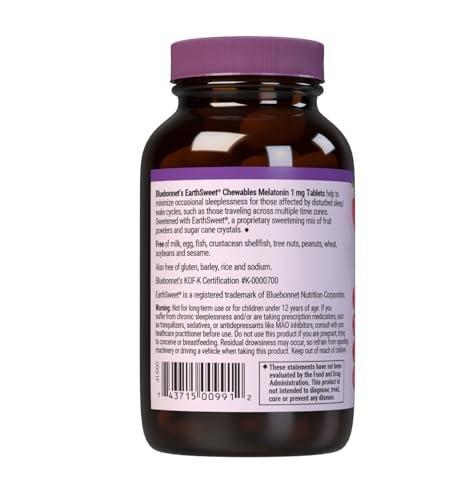 Bluebonnet Nutrition EarthSweet Melatonin 1 mg Fast-Acting Quick Dissolve Nighttime Relaxation & Restful Sleep Support - Sleep Aid - Gluten-Free, Vegan - Raspberry Flavor - 120 Chewable Tablets - görsel 3