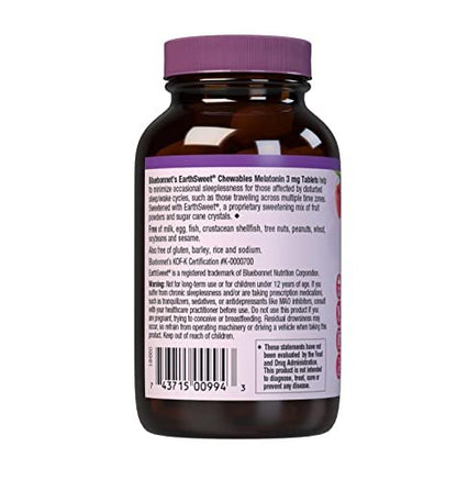 Bluebonnet Nutrition EarthSweet Melatonin 1 mg Fast-Acting Quick Dissolve Nighttime Relaxation & Restful Sleep Support - Sleep Aid - Gluten-Free, Vegan - Raspberry Flavor - 120 Chewable Tablets
