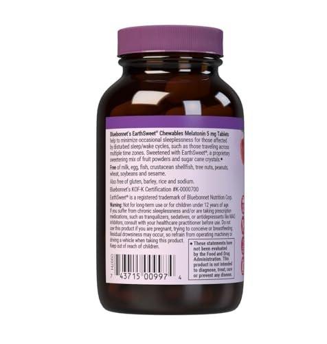 Bluebonnet Nutrition EarthSweet Melatonin 5 mg Fast-Acting Quick Dissolve Nighttime Relaxation & Restful Sleep Support - Sleep Aid - Gluten-Free, Vegan - Raspberry Flavor - 120 Chewable Tablets - görsel 1