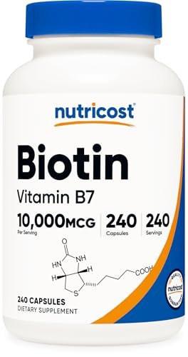 Nutricost Biotin (Vitamin B7) 10,000mcg (10mg) Vitamin Supplement, 240 Capsules - Vegetarian, Gluten Free, Quick Release, Non-GMO - görsel 7