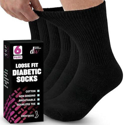 Debra Weitzner Men's 6-Pack Diabetic Crew Socks, Black, 10-13