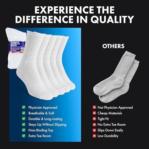 Debra Weitzner Diabetic Socks For Men and Women Loose Fit Non-Binding Cotton Crew Socks 6 Pairs - görsel 12