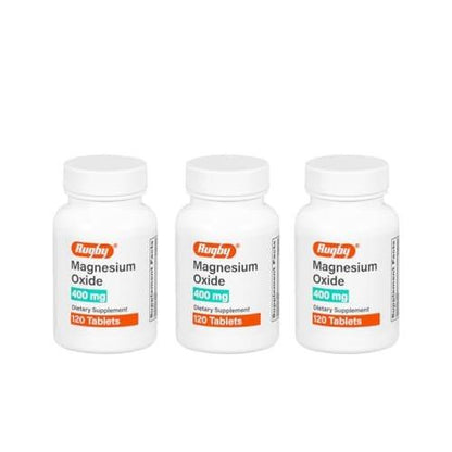 Rugby Magnesium Oxide 400 mg Tablets - Dietary Supplement - Gluten-Free - 120 Count (3 Pack)