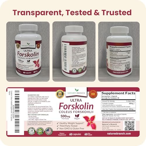 Ultra Forskolin for Weight Support 500mg - Maximum Strength Coleus Forskohlii Root Powder Extract for Men & Women, for Heart Health - Extra Strength Energy Complex, (2 Month Supply) 60 Capsules - görsel 15