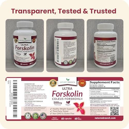 Ultra Forskolin for Weight Support 500mg - Maximum Strength Coleus Forskohlii Root Powder Extract for Men & Women, for Heart Health - Extra Strength Energy Complex, (2 Month Supply) 60 Capsules - görsel 4