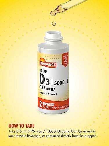 Sundance Liquid Vitamin D3 5000 IU | 2 Fluid Ounces | Essential Vitamin Liquid Drops | Vegetarian, Non-GMO, and Gluten Free Supplement - görsel 7