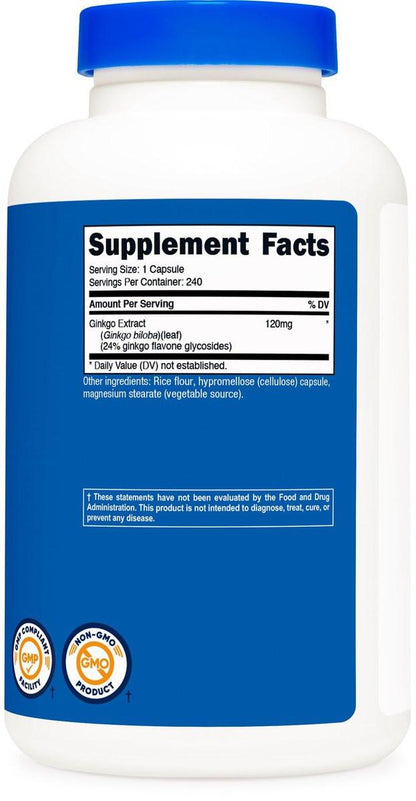 Nutricost Ginkgo Biloba 120mg, 240 Capsules - Extra Strength Ginkgo Biloba Extract - Gluten Free & Non-GMO