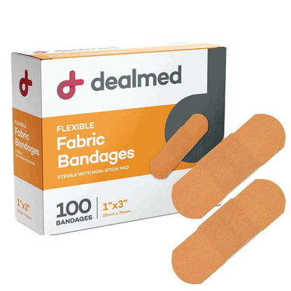 Dealmed Sterile Flexible Fabric Adhesive Bandages – 1x3 Inch – 100/Box - 3 Boxes - Breathable First Aid Strip Pack - Soft Stretch Wound Patch for Medical, Emergency Kits & Clinic