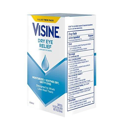 Visine Dry Eye Relief Lubricant Eye Drops to Moisturize and Soothe Irritated, Gritty and Dry Eyes, Designed to Work Like Real Tears, Polyethylene Glycol 400, 0.5 fl. oz, 2 Pack - görsel 15
