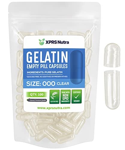 XPRS Nutra Size 000 Empty Capsules - 100 Count Large Clear Empty Gelatin Capsules - Pills for DIY Supplement Capsule Filling - Fillable Color Gel Caps Pills for Do-It-Yourself Supplements - görsel 1