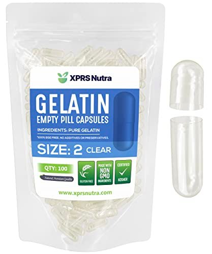 XPRS Nutra Size 2 Empty Capsules - 100 Count Clear Empty Gelatin Capsules - Pills DIY Capsule Filling - Pure Bovine Pill Gel Caps for Do-It-Yourself Supplements - görsel 1