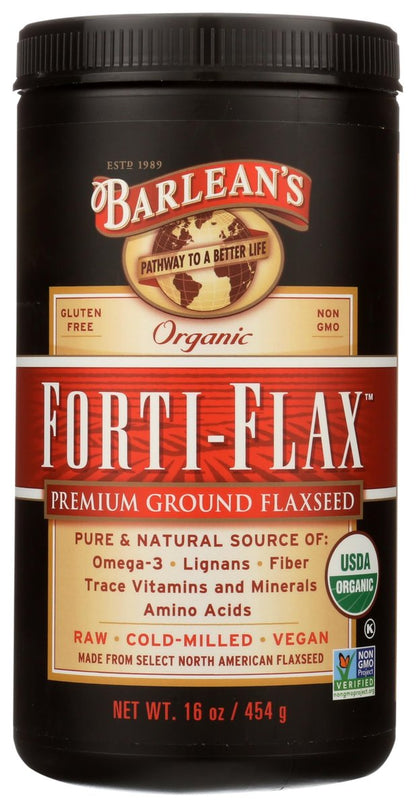 Barlean's Forti-Flax Organic Flaxseed 2 Pack, Ground Whole Raw Seeds, Omega 3 Seed Fiber Supplement with Lignans, Vegan, 16 oz