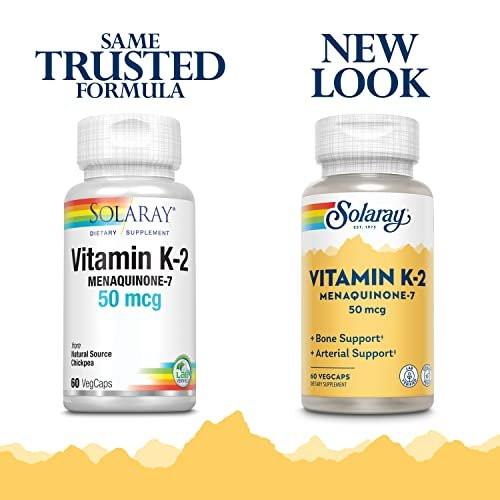 SOLARAY Vitamin K-2 as MK-7 50 mcg - Vitamin K2 MK7 Supplement for Bone Health Support, Vit K2 as Menaquinone for Women and Men - 60 Vegan Capsules - görsel 1