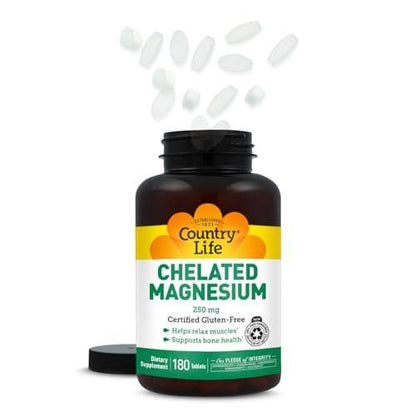 Country Life Chelated Magnesium 250mg - Supports Bone and Immune Health - 90 Tablets