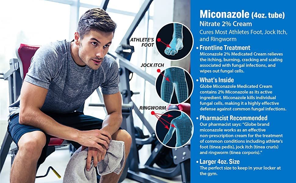 Miconazole Globe (6 Pack) 2% Nitrate Antifungal Cream - Treats Athlete's Foot, Jock Itch, Ringworm - 1 oz Tubes - görsel 1