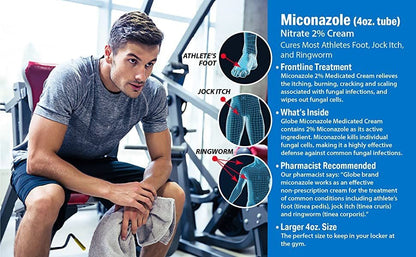 Miconazole Globe (6 Pack) 2% Nitrate Antifungal Cream - Treats Athlete's Foot, Jock Itch, Ringworm - 1 oz Tubes