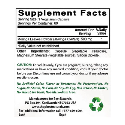 Best Naturals Moringa Superfood 500 mg 60 Veggie Capsules
