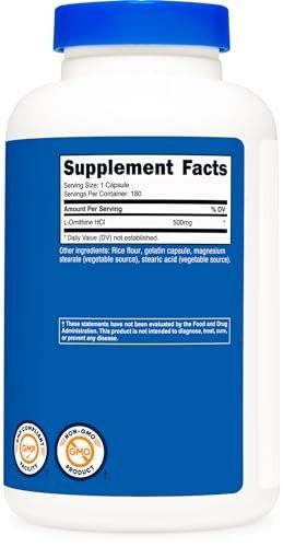 Nutricost L-Ornithine 500mg, 180 Capsules - Non-GMO and Gluten Free