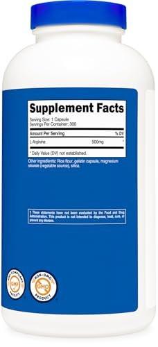 Nutricost L-Arginine 500mg, 300 Capsules - Gluten Free and Non-GMO - görsel 3