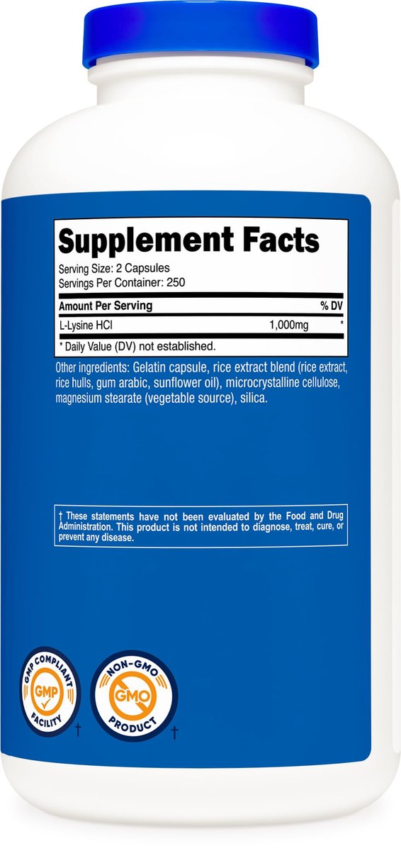 Nutricost L-Lysine 1000mg Per Serving, 250 Servings, 500 Capsules - Gluten Free, Non-GMO, 500mg Per Capsule - görsel 8