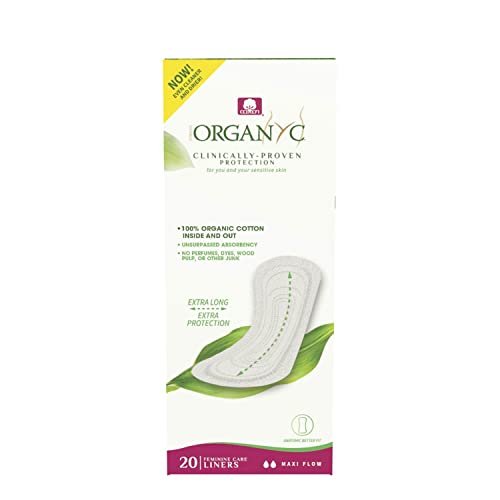 Organyc 100% Certified Organic Cotton Inside and Out Flat Panty Liner - Everyday Sanitary Pad, Free from Wood Pulp, Perfumes, SAP and Chemicals - Maxi Flow, 20 Count - görsel 1