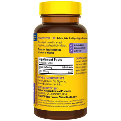 Nature Made Biotin 2500 mcg Extra Strength, Biotin Supplements Support Healthy Hair Skin & Nails, 150 Softgels, 150 Day Supply