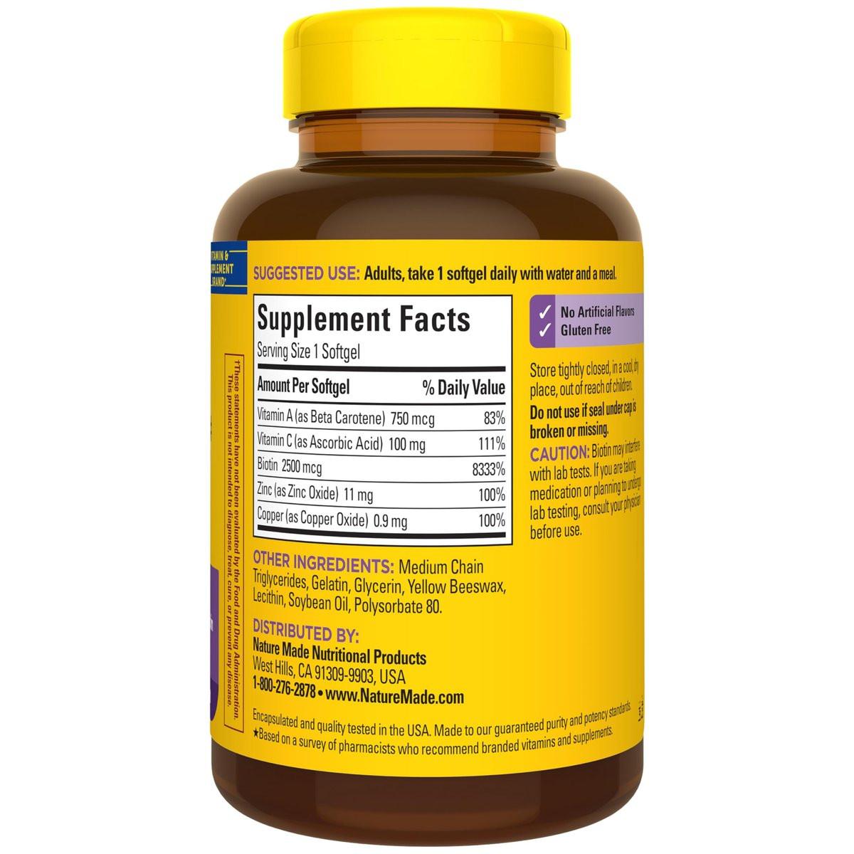 Nature Made Hair Skin and Nails with Biotin 2500 mcg, Dietary Supplement For Healthy Hair Skin and Nails Support, 120 Softgels, 120 Day Supply - görsel 18