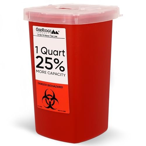 Oakridge Products Sharps Container for Home Use and Professional 1 Quart (1-Pack), Biohazard Needle and Syringe Disposal, Flip-up Lid with Integrated Needle Inwinder, CDC Certified - görsel 3