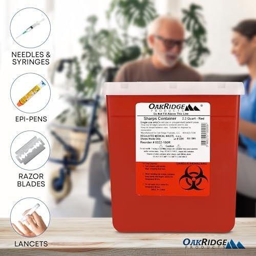 Oakridge Products Transparent Sharps Container for Home Use and Professional 2.2 Quart (1-Pack), Touchless Biohazard Needle and Syringe Disposal, Rotating Lid, CDC Certified - görsel 9