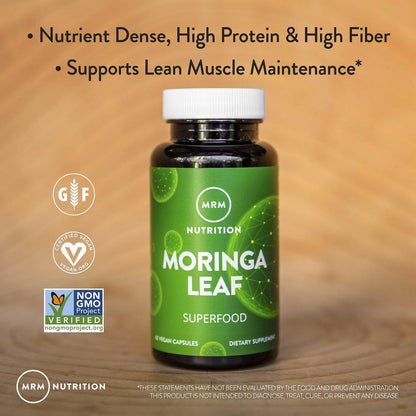 MRM Nutrition Moringa Leaf Capsules - For Women & Men - Made with 600mg Organic Moringa, Supplement to Support Nutrient Density and Digestive Health, Vegan, Gluten‑Free, & Non‑GMO - 60 Servings