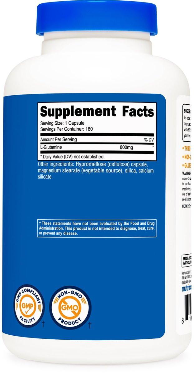 Nutricost L-Glutamine 800mg, 180 Capsules - Gluten Free, Non-GMO - görsel 2