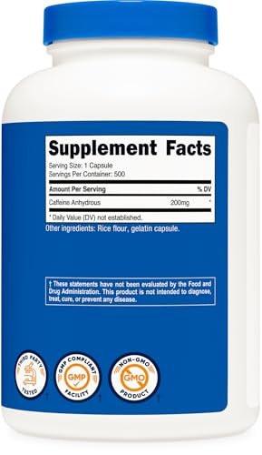 Nutricost Caffeine Pills, 200mg Per Serving (500 Caps)