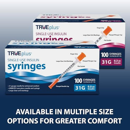 TRUEplus Single-Use Insulin Syringes, 31G – Material: Silicone-coated needle, polypropylene barrel – Image 10