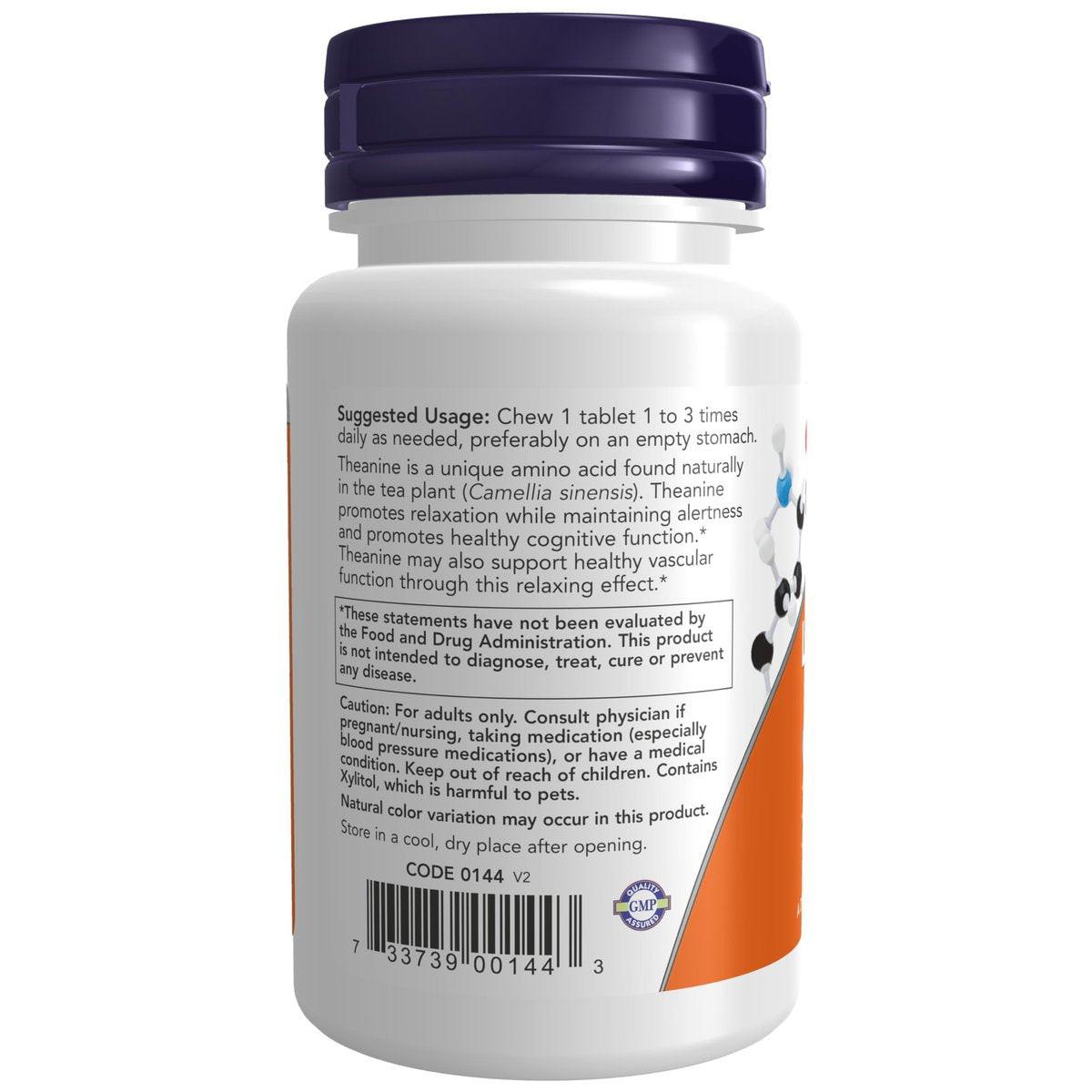 NOW Supplements, L-Theanine 100 mg with Inositol and Taurine, Tension Management*, 90 Chewables - görsel 5