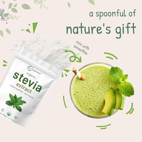 Micro Ingredients Pure Organic Stevia Powder, 4 Ounces, 706 Serving, Highest Grade Stevia Green Leaf Extract Reb-A, Reduced Bitter Aftertaste, 0 Calorie, Natural Sweetener, Sugar Alternative, Keto Friendly - görsel 4
