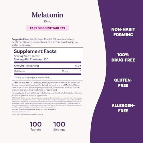 Natrol Melatonin 10mg Fast Dissolve Tablets - Strawberry Flavor, 100 Count, Sleep Support, Fast Dissolve Melatonin for Adults, 100-Day Supply - görsel 3