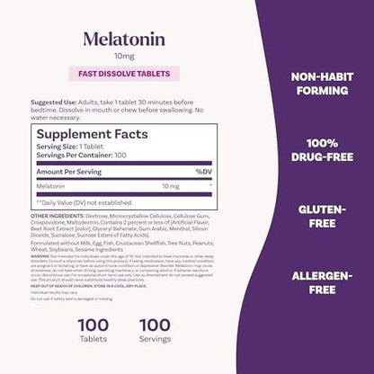 Natrol Melatonin 10mg Fast Dissolve Tablets - Strawberry Flavor, 100 Count, Sleep Support, Fast Dissolve Melatonin for Adults, 100-Day Supply