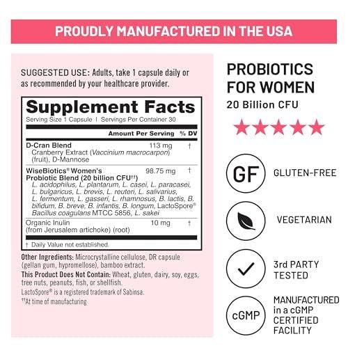 NatureWise Probiotics for Women + Organic Prebiotics D-Mannose & Cranberry - Vaginal Probiotics for PH Balance, Digestive & Urinary Tract - 18 Strains, 20 Billion CFU - 60 Capsules [60-Day Supply] - görsel 2