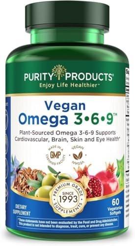 Purity Products Omega 3-6-9 Vegan and Vegetarian Formula - “5 in 1” Essential Fatty Acid Complex - Scientifically Formulated Plant-Based Omega 3 6 9 Essential Fatty Acids (EFA) - from (60) - görsel 1