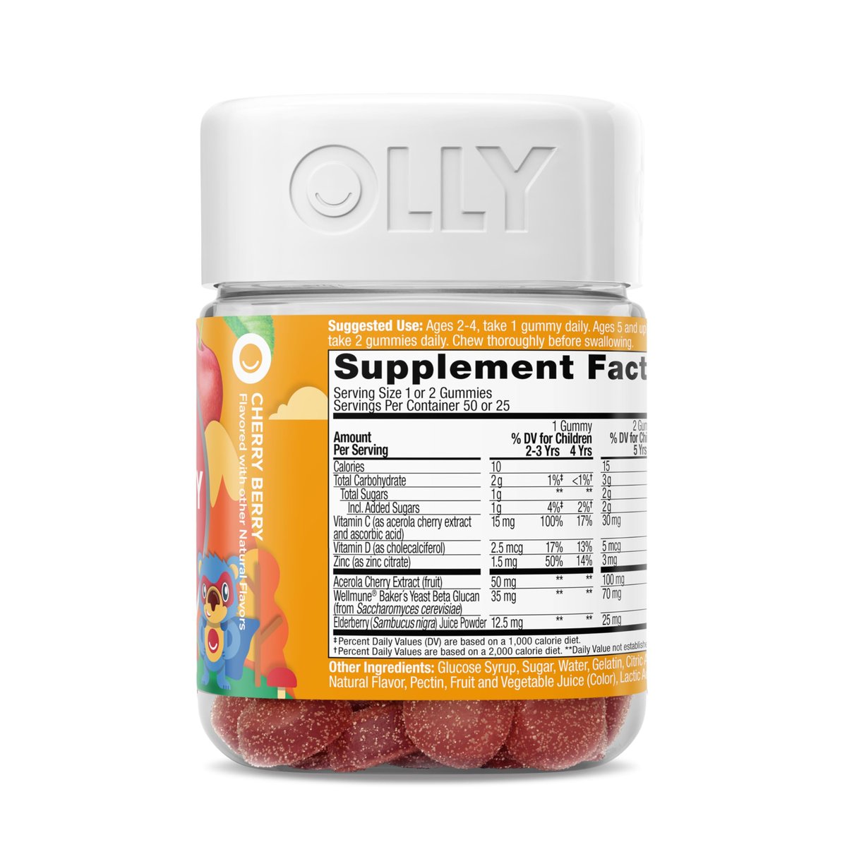 OLLY Kids Immunity Gummy, Immune Support, Wellmune, Elderberry, Vitamin C, Zinc, Chewable Supplement, Cherry - 50 Count - görsel 15