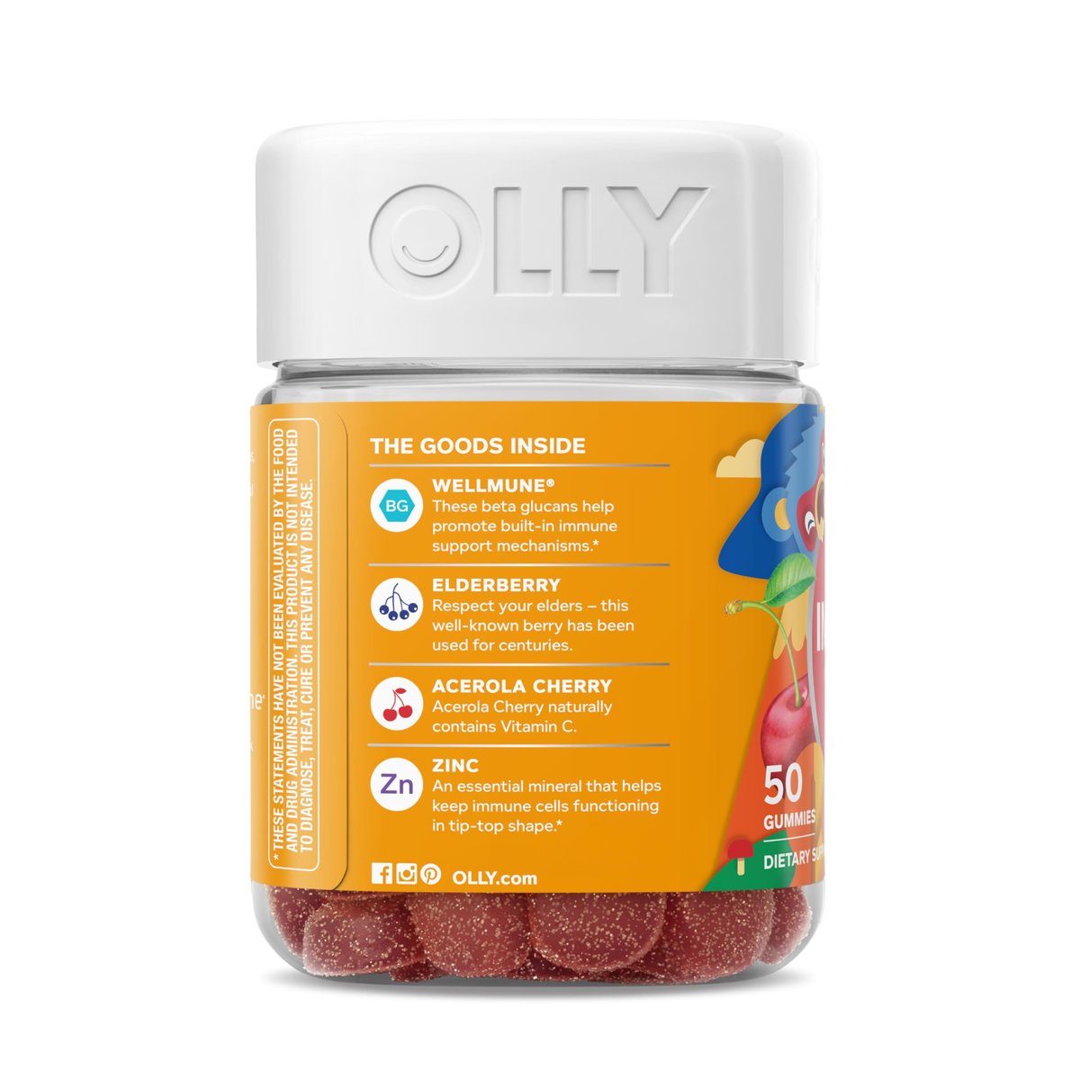 OLLY Kids Immunity Gummy, Immune Support, Wellmune, Elderberry, Vitamin C, Zinc, Chewable Supplement, Cherry - 50 Count - görsel 11