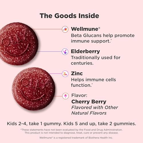 OLLY Kids Immunity Gummy, Immune Support, Wellmune, Elderberry, Vitamin C, Zinc, Chewable Supplement, Cherry - 50 Count - görsel 4