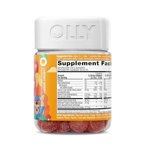 OLLY Kids Immunity Gummy, Immune Support, Wellmune, Elderberry, Vitamin C, Zinc, Chewable Supplement, Cherry - 50 Count - görsel 16