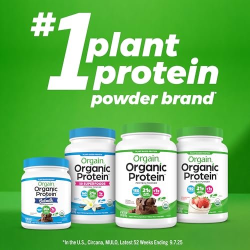 Orgain Organic Vegan Protein Powder, Natural – 21g Organic Plant Protein: Each serving provides a complete amino – Image 1